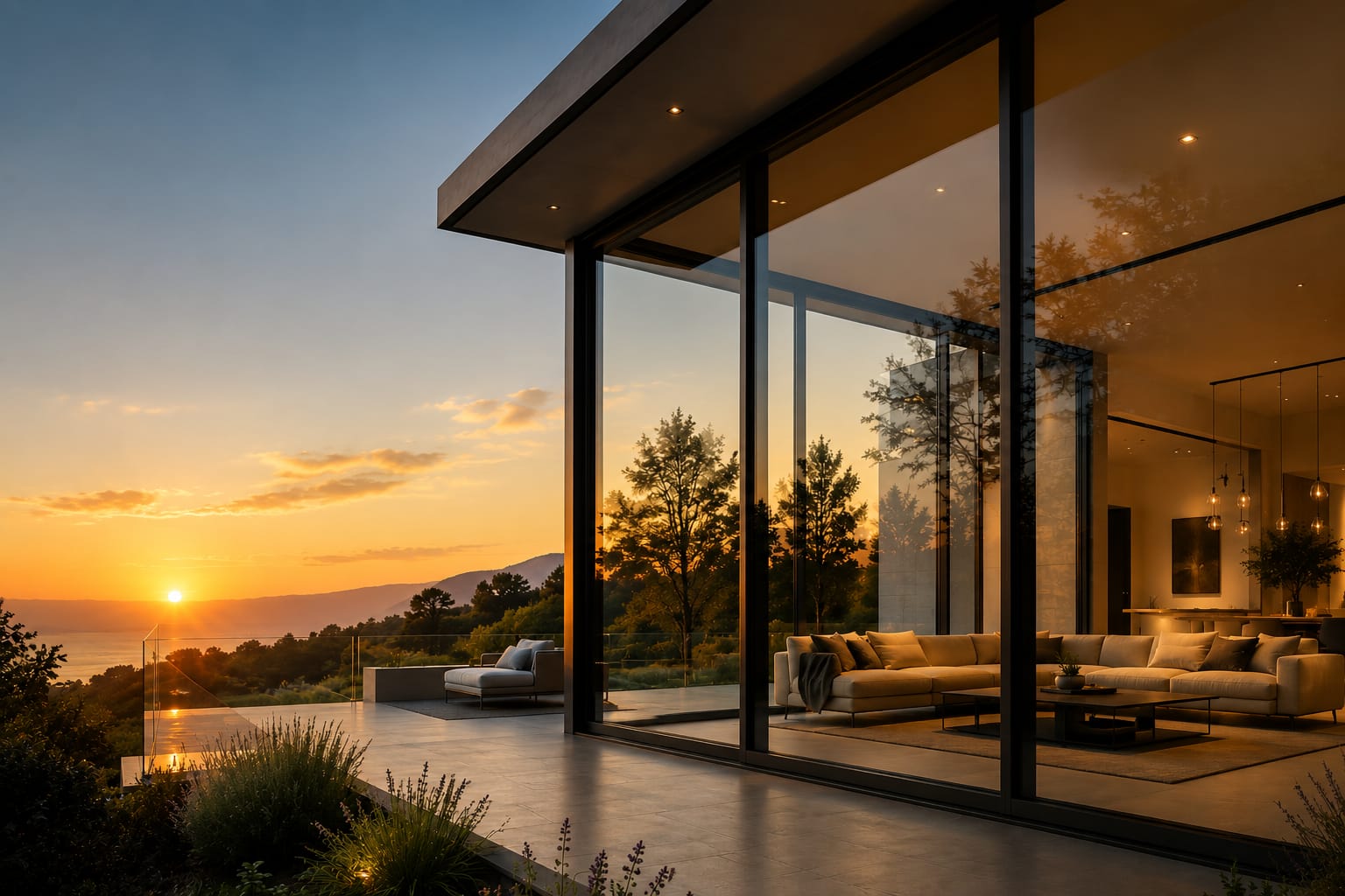 Modernes Fenster mit Landschaftsblick